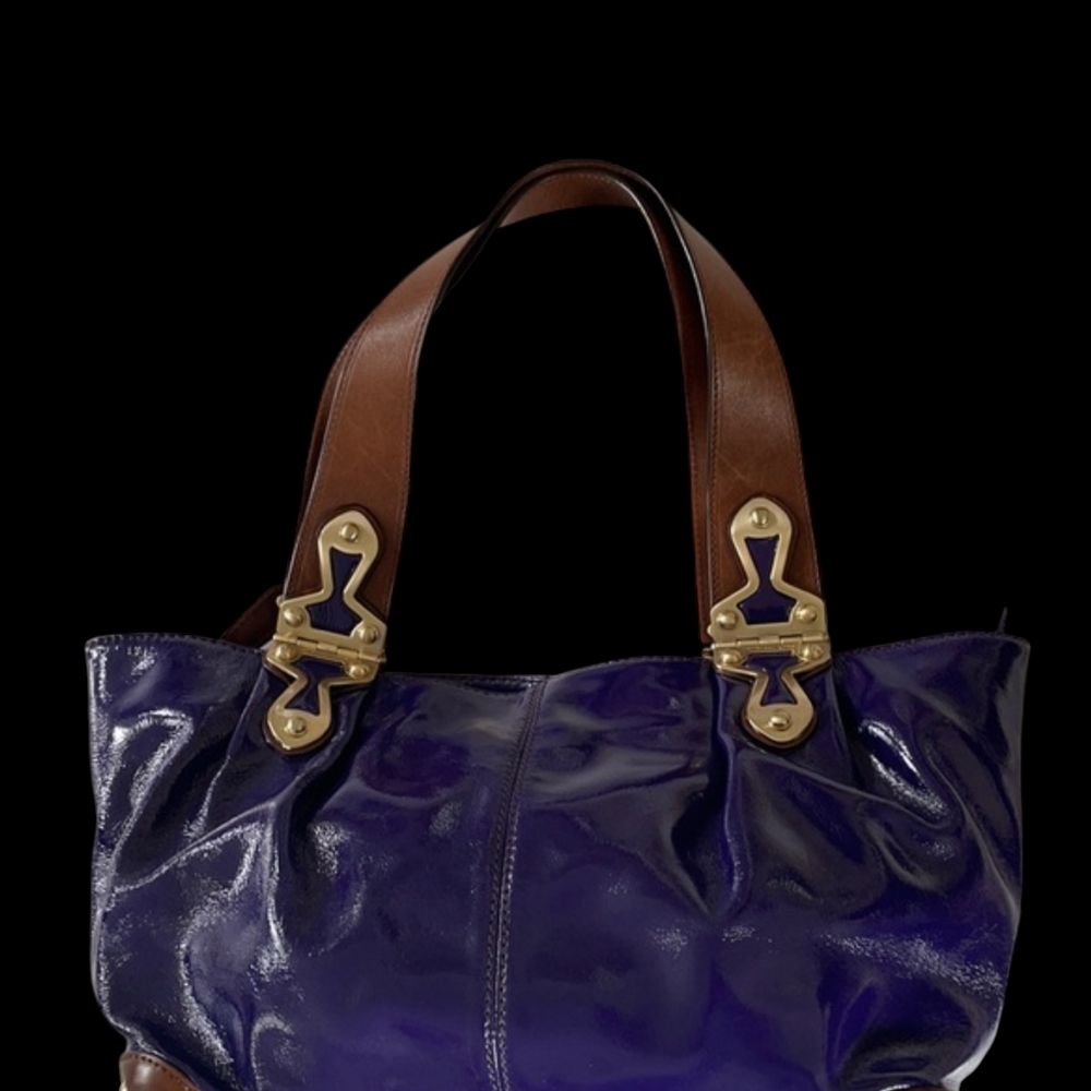 Michael Kors Eggplant Handbag with Brown Leather Straps